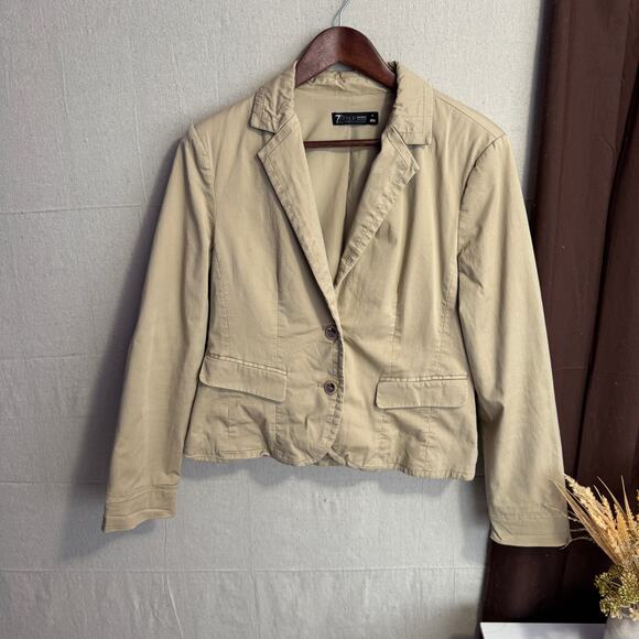 7th Avenue Blazer Jacket Size 12 Tan Long Sleeve Lined Workwear with Faux Pocket - Picture 2 of 12